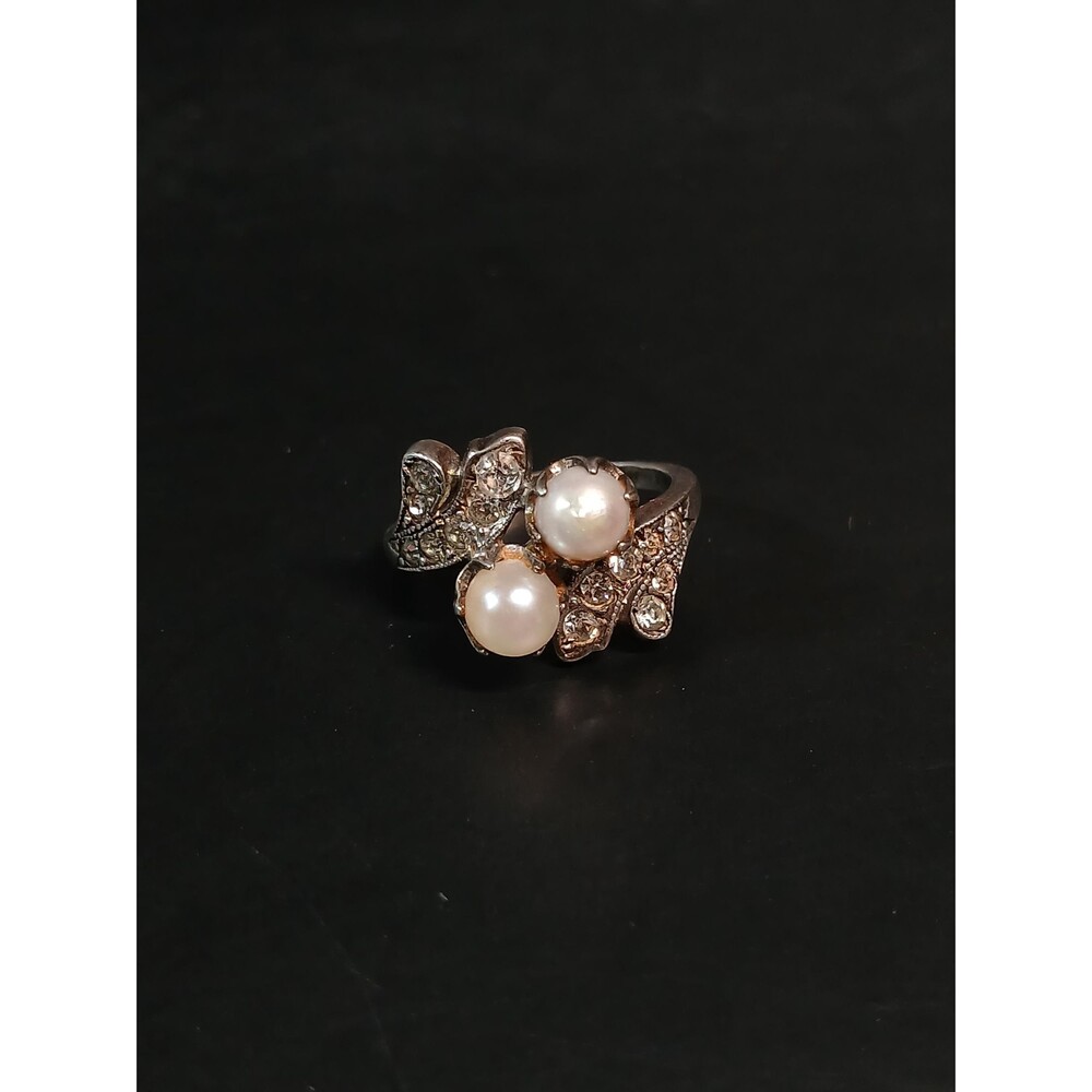 Uncas Sterling Silver Pearl CZ Bypass Wrap Ring Size 5.5